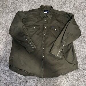 Wrangler Brushpopper Western Shirt Olive Green Pearl Snap Long Sleeve 3XL
